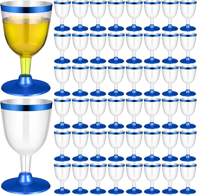 Jingmore 50 Pcs Rimmed Cups Plastic Wine Glasses Champagne Flutes 6 oz Wine Cups Clear Toasting Glasses Mini Stemware for ...