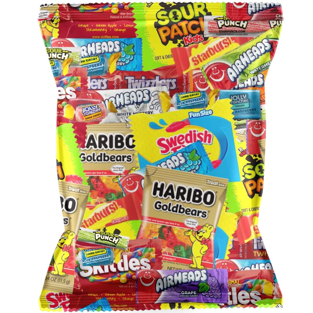 Bulk Assorted Fruit Candy - Starburst, Skittles, Fish, Air Heads, Jolly Rancher, Sour Punch, Gold-Bears Gummi Bears & Twizzlers, Candy's, Pops, Dots, (32 Oz Variety Pack) (Candies may vary)