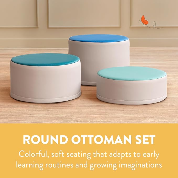 Back2School Express Round Two-Tone Ottomans, Flexible Seating, Contemporary, 3-Piece