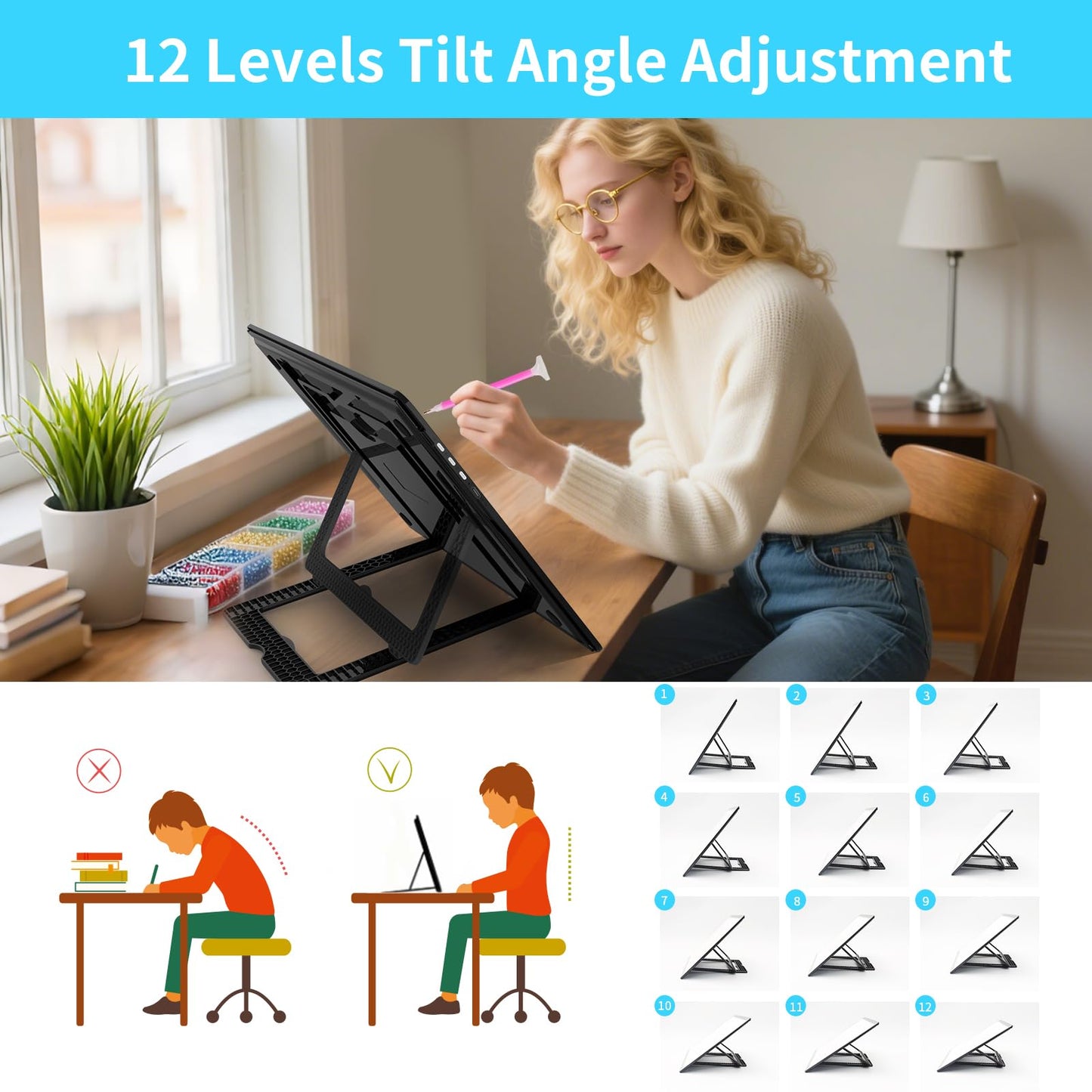 Phylosal Rechargeable A3 LED Light Pad with Built-in Stand, Magnetic Tracing Light Box for Drawing, Diamond Art Light Board with Side Button, Super Bright Light Table for Diamond Painting, Sketching