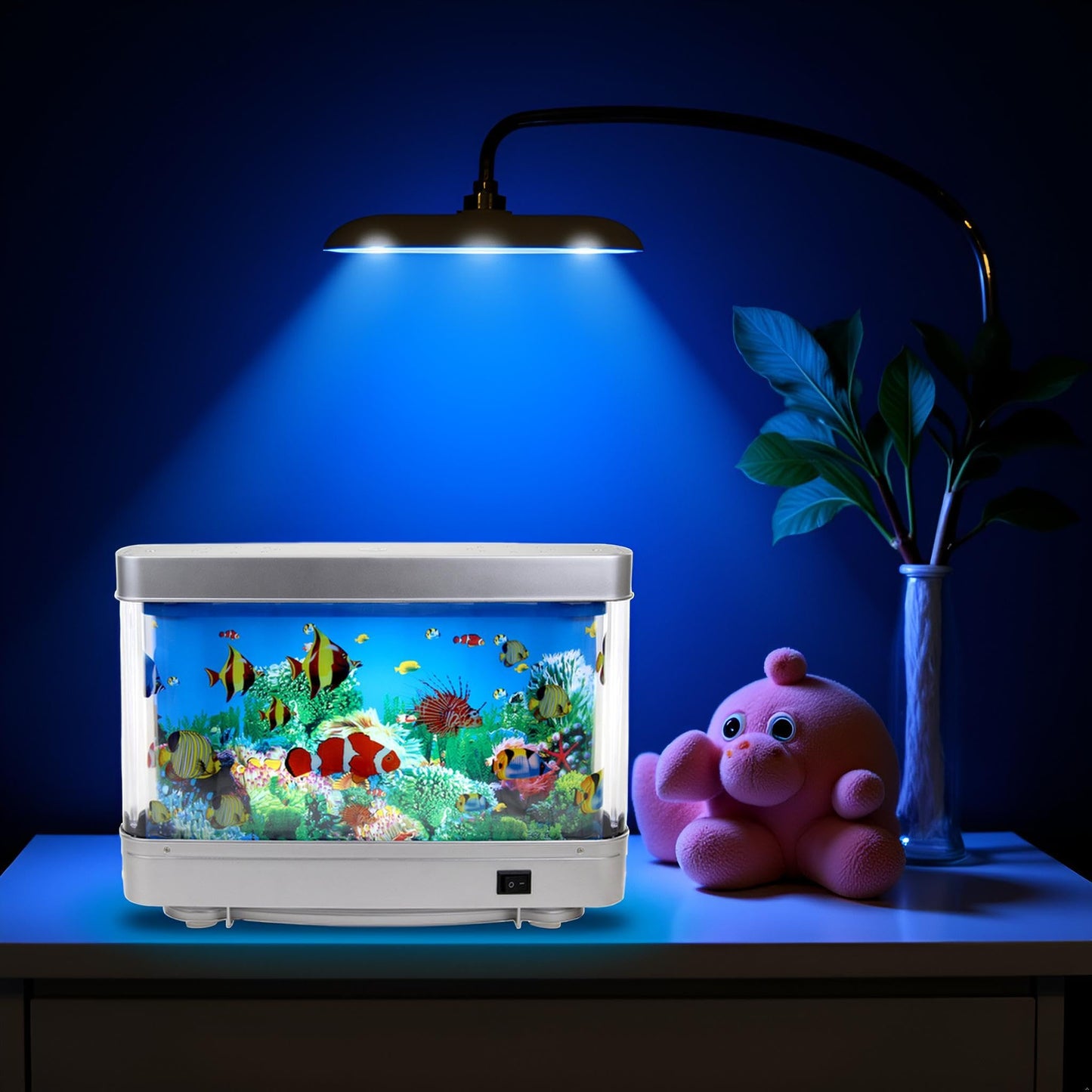 Lightahead Sensory Artificial Aquarium Lamp – LED Virtual Fake Fish Tank with Moving Marine Life Animation Ocean in Motion– Relaxing Ocean Scene Night Light for Kids and Adults (Marine Life A)