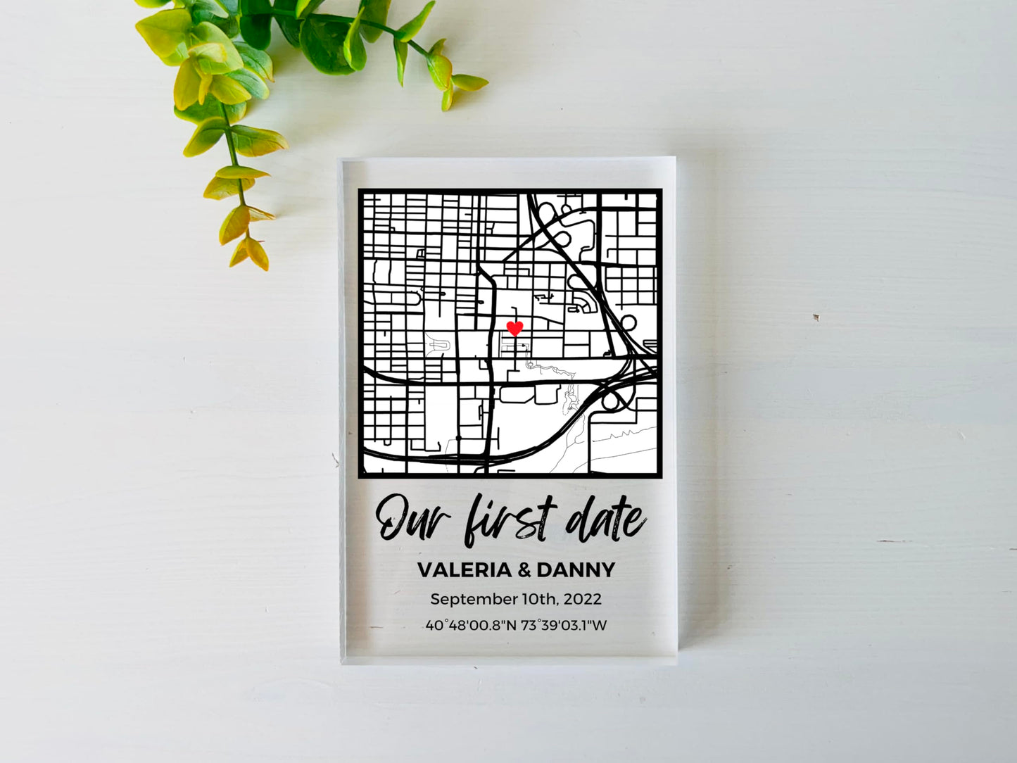 NEXT DAY SHIP Custom Our First Date Map Block - Couple Map, Where It All Began, Gift for Her, Acrylic Plaque Couple Gift, Custom Location, Couples Gift, Gifts for Wife and Husband Anniversary