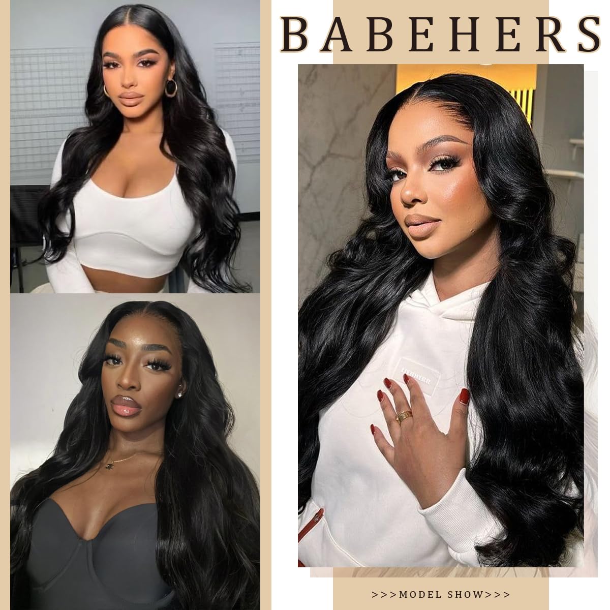 BABEHERS Synthetic Lace Front Wig 13x4 Pre Plucked 1B Black Wigs for Black Women Body Wave Long Wavy 150% Density Natural Heat R