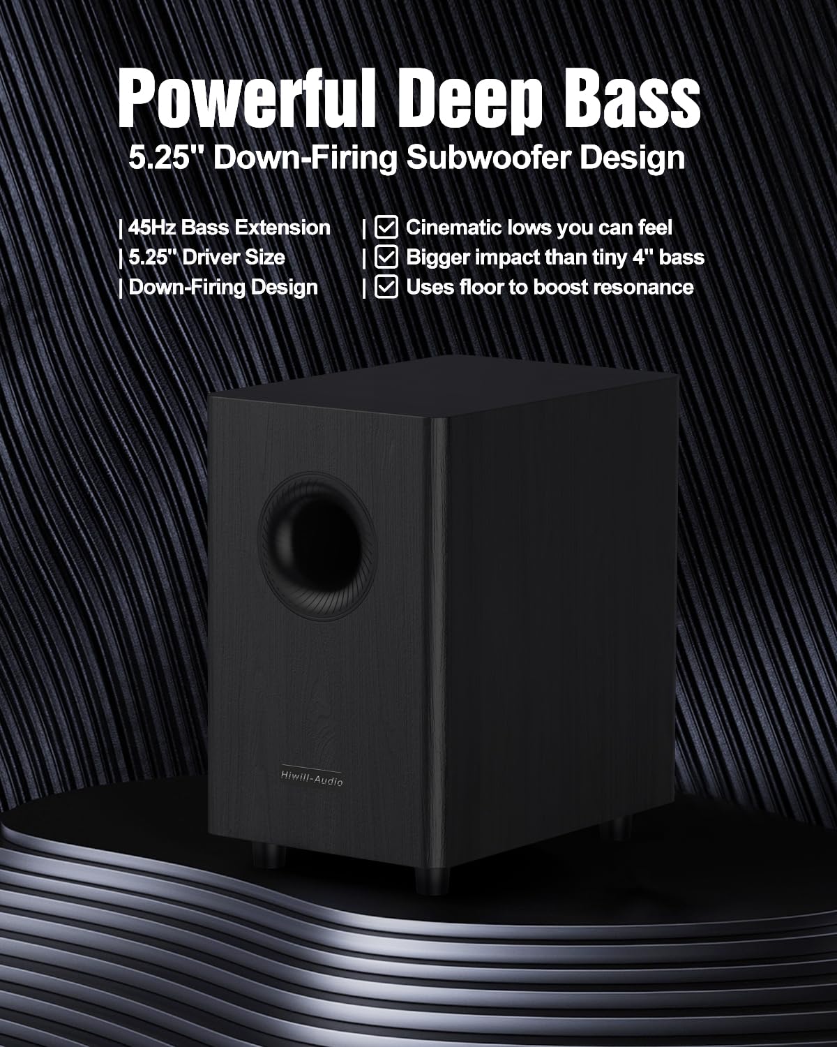 Hiwill-Audio Wooden 5.1.2 Virtual Surround Sound System, 4 Surround Speakers Wired, 400W Peak Power, Sound Bars for Smart TV w/Subwoofer, 5.25'' Deep Bass, Home Theater TV System, ARC/Opt/BT/AUX