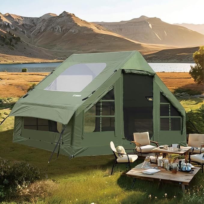 Inflatable Tent for Camping Large Blow Up Tents Glamping 4-8 Person House 4 Season Air with Pump Easy Set up Waterproof Ou...