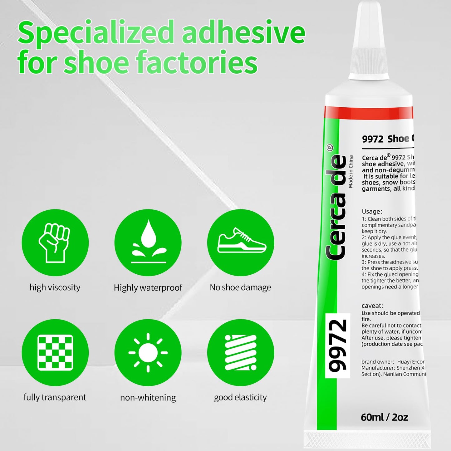Cerca de Shoe Glue Heavy Duty，Shoe Sole Repair Adhesive，Clear, Waterproof, high Strength, Strong Shoe Glue for Sneakers, Leather Shoes, Hiking Shoes, Boots, Sandals, 2oz.