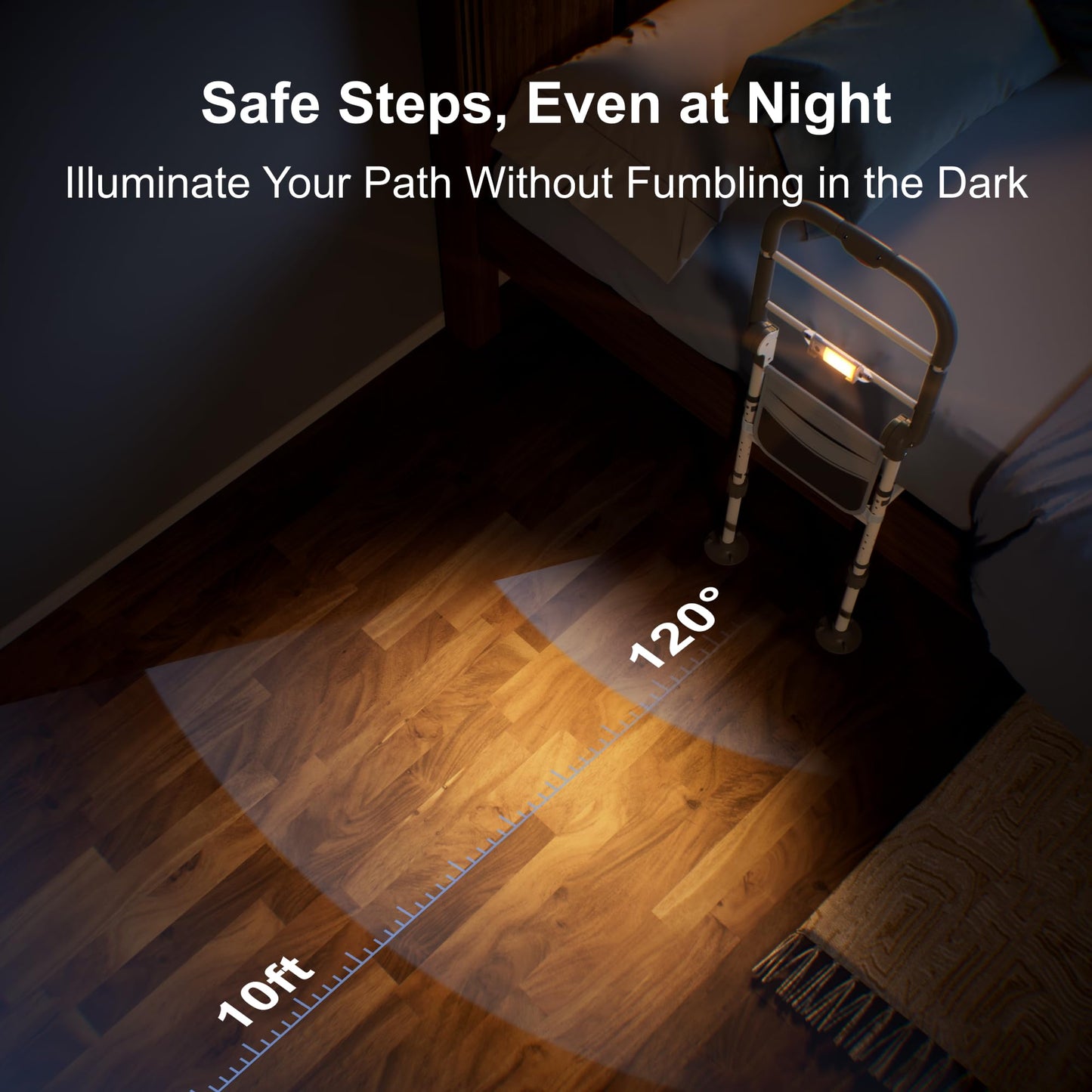 ONTHEWEI Bed Rails for Elderly Adults Safety – Foldable Bed Assist Rail with Adjustable Height, Non-Slip Handle, Motion Sensor Light & Storage Pouch, Fits King Queen Full Twin Beds, Supports 350 LBS