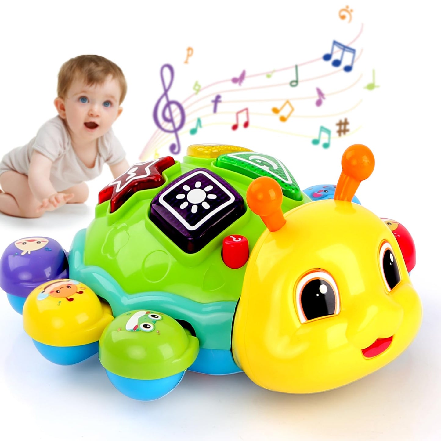 AUUGUU Musical Baby Toys, Infant Light up Music Toys Tummy Time Development, Crawling Toy for 6 7 8 9 10 11 12+ Month Old, Christmas Birthday Gifts for Babies