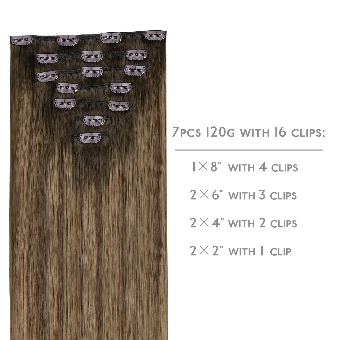 WENNALIFE Clip in Hair Extensions Real Human Hair, 14 Inch 120g 7pcs Human Hair Extensions Clip In Human Hair, Light Ash Brown t