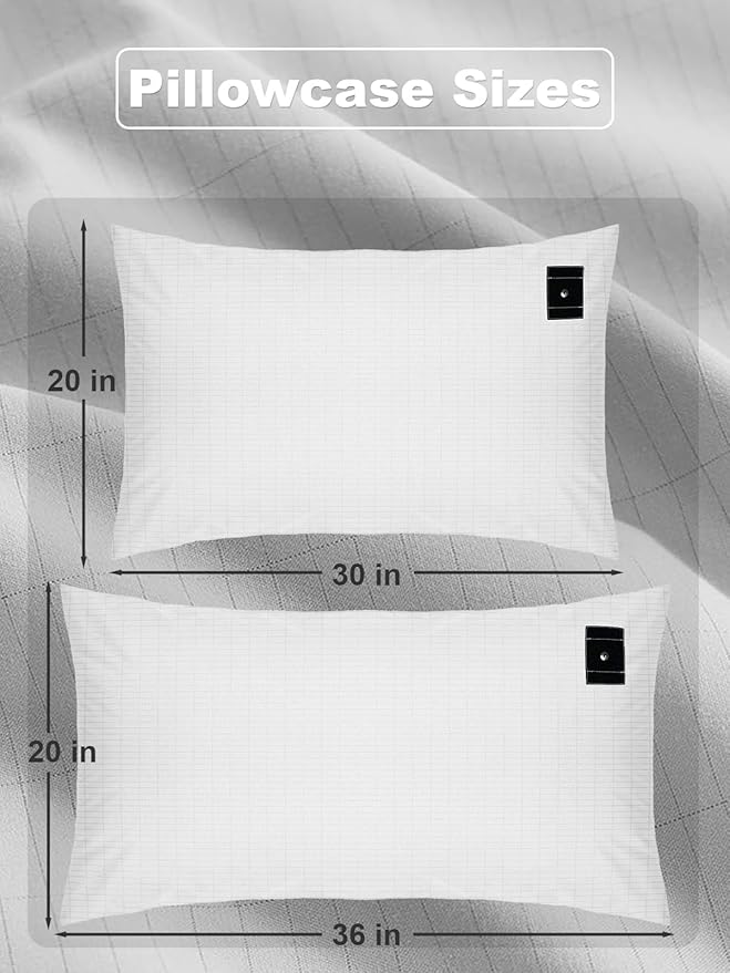 YOUBLAO Grounding Pillowcase, 90% Organic Cotton and 10% Silver Fiber Grounding Pillow Case with 15ft Grounding Cord, White Sleep Pillow 20x30 inch for Improve Sleep Improving Energy