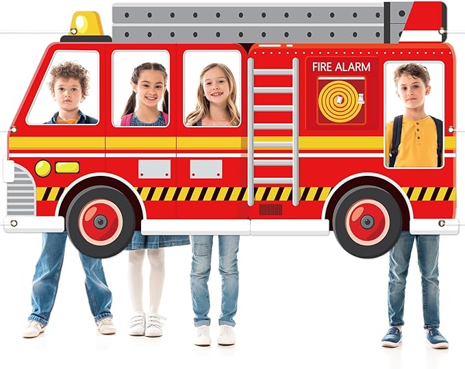Firetruck Party Decorations Firefighter Photo Booth Props Firetruck Birthday Backdrop Selfie Frame Party Decor 66 x 35 Inc...