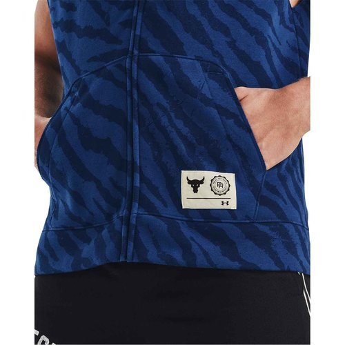 Under Armour Men's Project Rock Rival Fleece Sleeveless Printed Full-Zip, Blue Mirage/White, Small