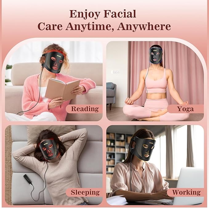 INTEO Red Light Therapy for Face, 3 Modes Portable Led Face Mask Light Therapy with Remote, Near-infrared 850 Red Light Mask with Timing Function, Led Light Therapy At Home 180 LED Beads