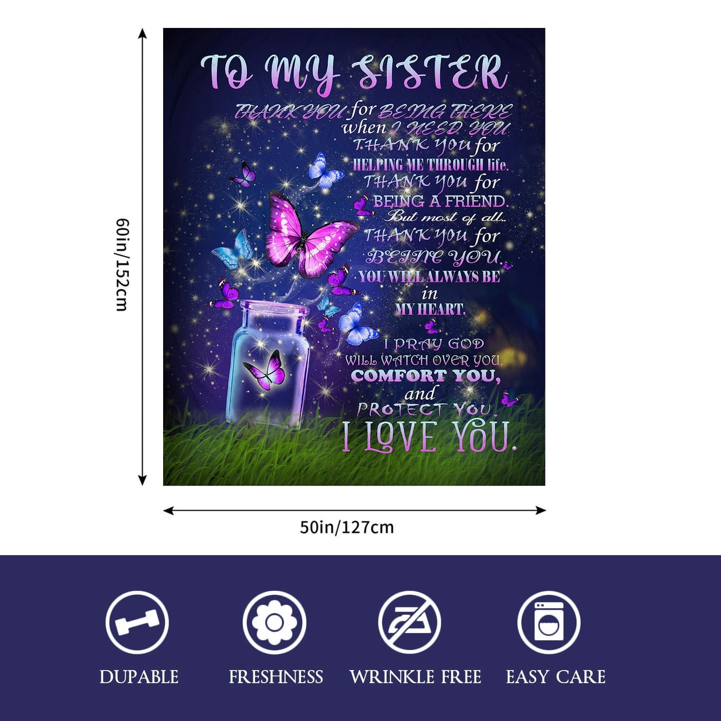 CUDEVS Sister Birthday Gift Ideas, Birthday Gifts for Sister, Birthday Gift for Sister, Sister Birthday Gifts,Sister Blanket 60" x 50"