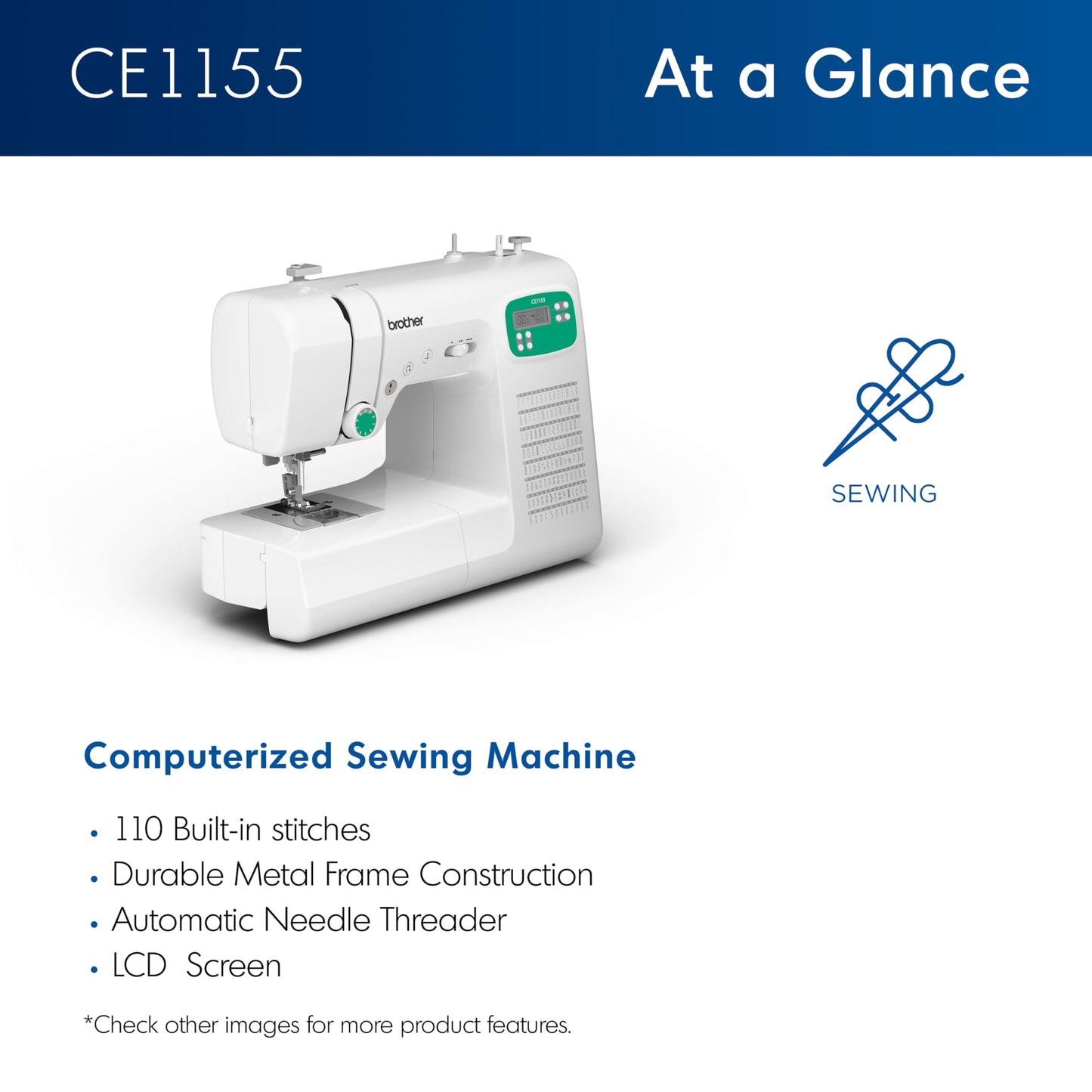 Brother CE1155 Computerized Sewing Machine, 110 Built-in Stitches, LCD Display, 7 Included Feet