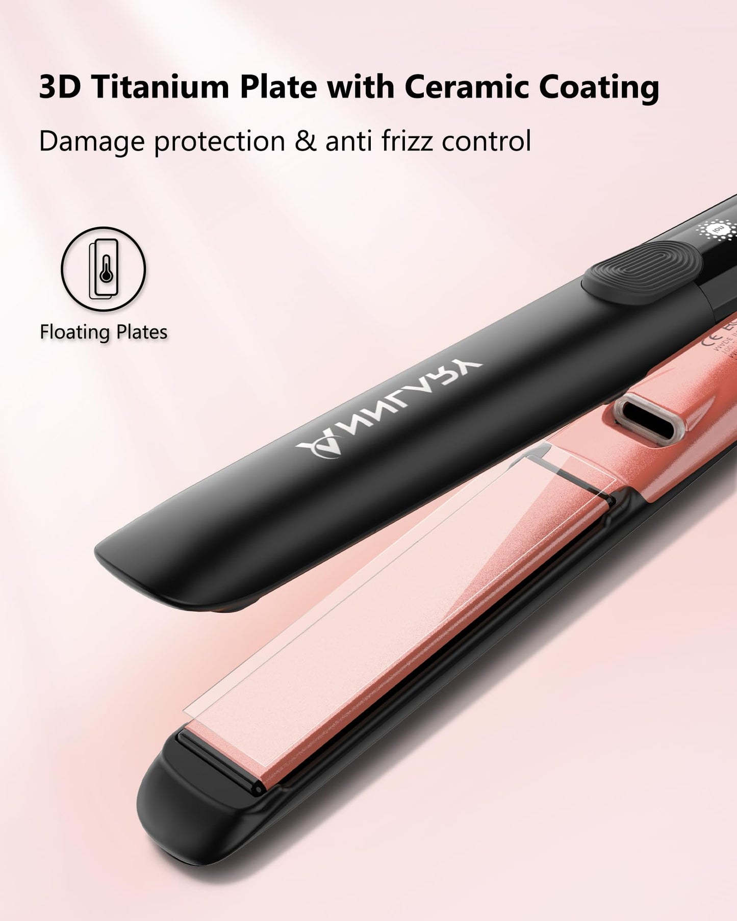 Annlary Hair Straightener 1 Inch Flat Iron and Curler 2 in 1 Titanium Ceramic Ionic Dual Voltage Straightener with Heat-Resistant Silicone, for Less Frizz, Shinier & Smoother
