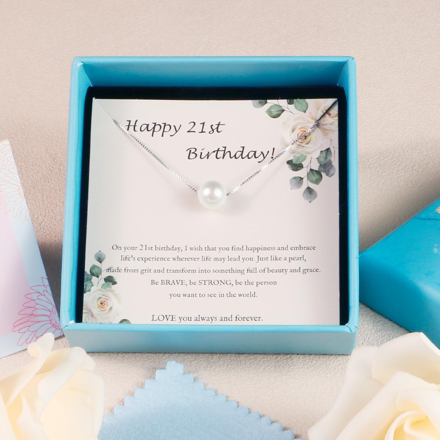Sereney 21st Birthday Gifts for Her Sterling Silver Single Pearl Necklaces for Women 21 Year Old Birthday Gifts for Daughter, Dainty Pearl Choker Necklace as Girls Birthday Gift Ideas