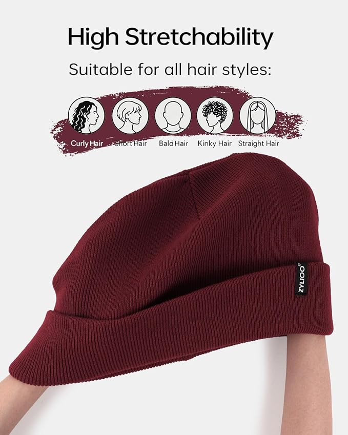 Zylioo Oversize Beanie Hats, XXL Big Size Ribbed Knit Cuffed Winter Hat for Cold Weather, Warm Skull Watch Cap