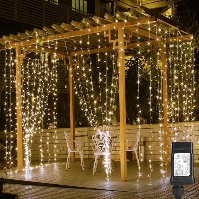 Lighting EVER 306 LED Curtain Lights with 18 Hang Down String Lights, 10×10 ft Plug in Hanging Fairy Lights for Bedroom Wa...