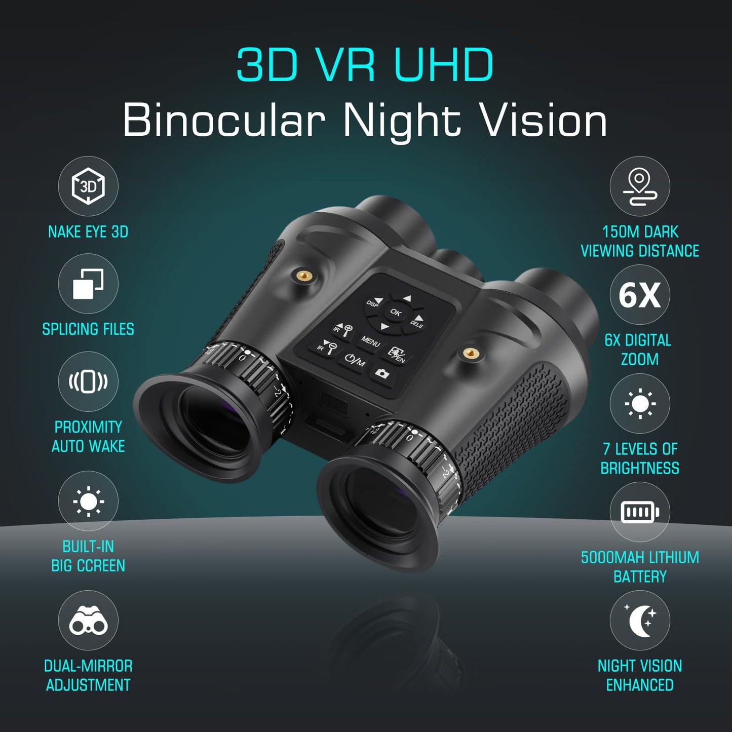 3D VR Night Vision Goggles,8K UHD Night Vision Binoculars for Adults, Auto Wake and Seamless 3D Integration Tech,Infrared Goggles, Rechargeable with 8K Photo & 4K Video,(64 TF Card)