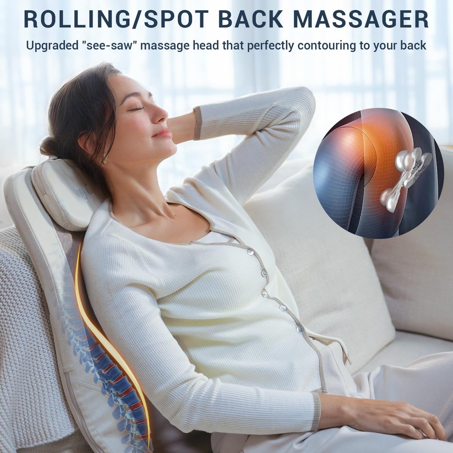 Mynt FSA Eligible HSA Approved Back Massager for Chair, Foldable Back Massager with Soothing Heat, Flexible Massage Chair Pad with Soft S-Curve Longer Track, Portable Rolling & Spot Chair Massager
