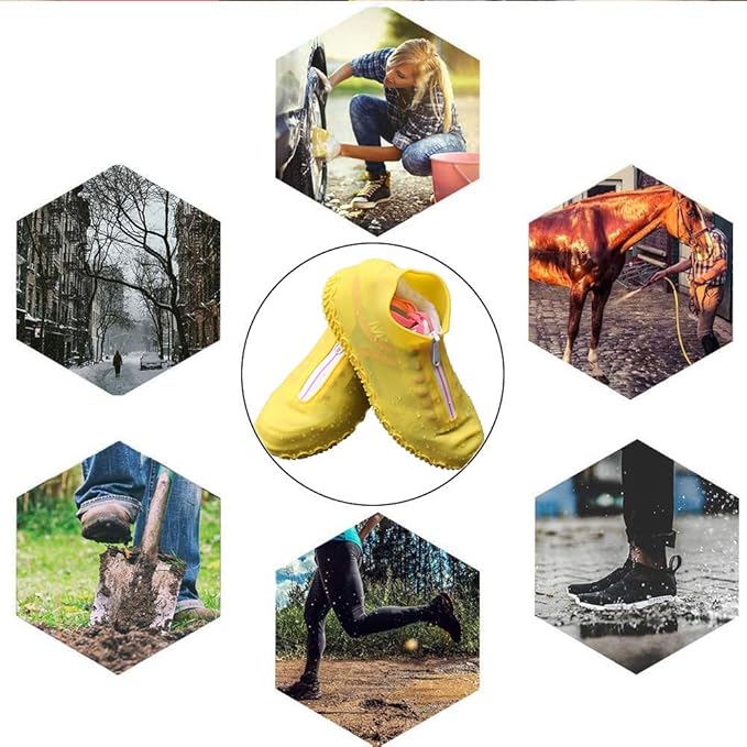 Waterproof Shoe Covers, Silicone Reusable Shoe Cover Non-slip Durable Zipper Elastic Rain Cover Protection for Men Women (L (Women 7.5-10.5, Men 6.5-9), Yellow)