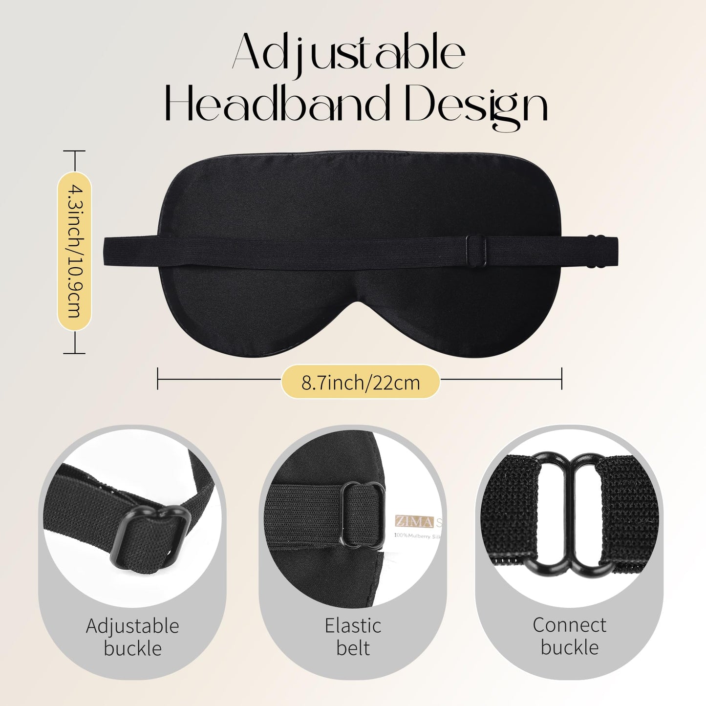 ZIMASILK 100% Mulberry Silk Sleep Mask with Adjustable Strap, Super-Smooth Soft Natural Silk Eye Mask for Sleep, Multiple Color Options(Navy Blue)