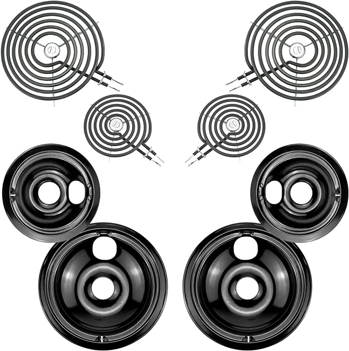 Electric Stove Burner Drip Pans WB31M19(8”) WB31M20(6”) and Electric Stove Top Burner WB30M1(6") WB30M2(8") Compatible for...