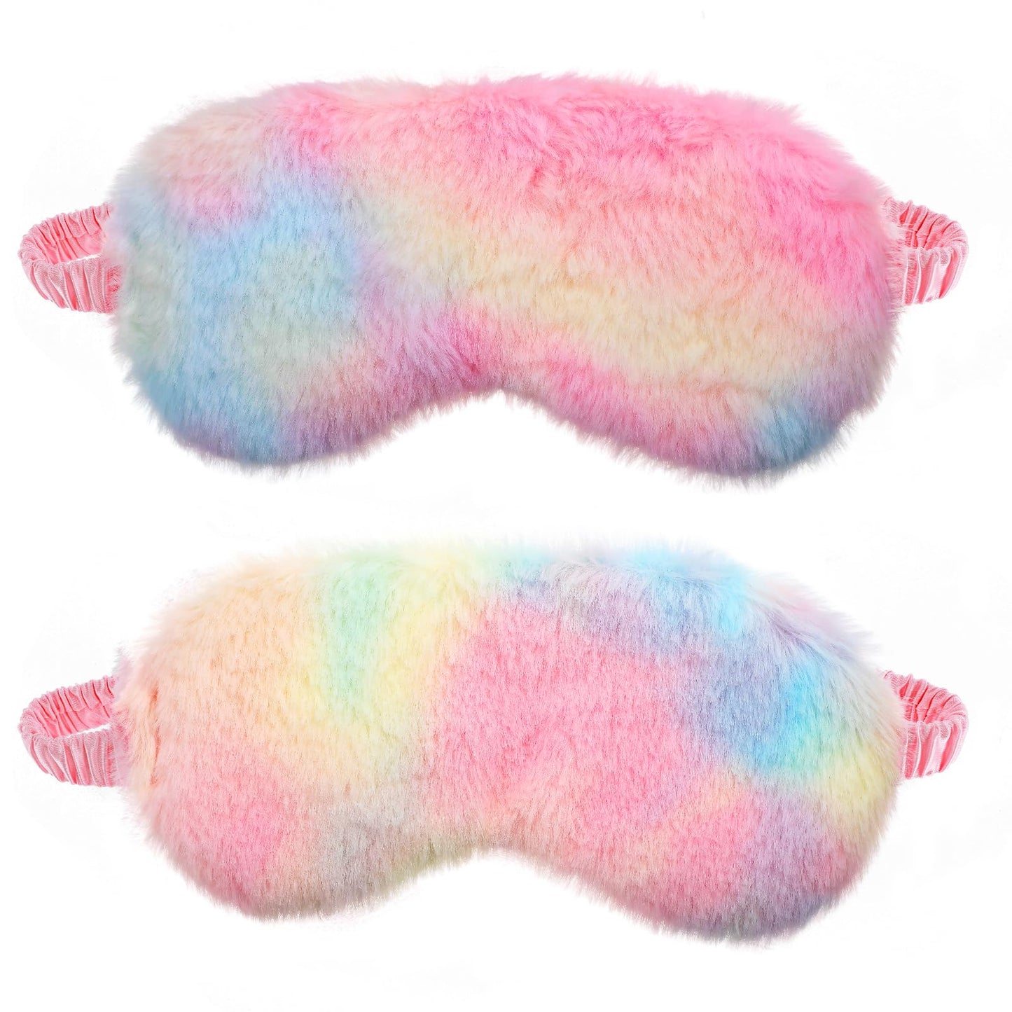 2 Pcs Plush Eye Mask Soft Sleeping Blindfold Eye Cover Comfortable Furry Faux Fur Sleeping Mask Satin Nap Night Eyeshade Cover for Women Men Gift (Light Rainbow, Dark Rainbow)