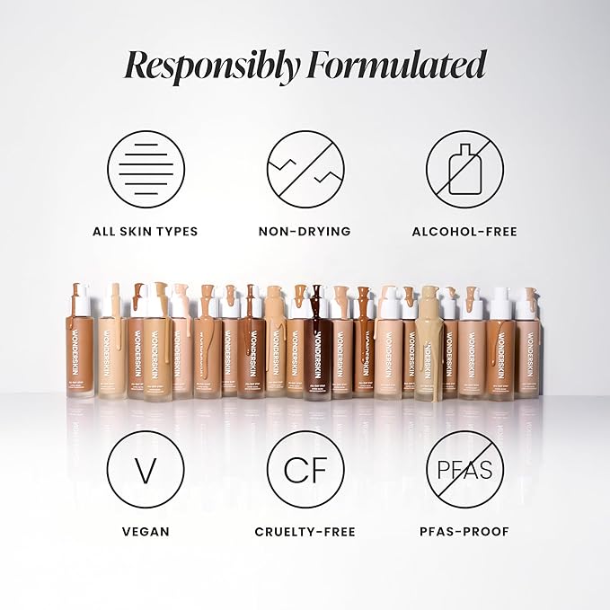 Wonderskin Hyper-Bond Serum Foundation – Waterproof, Transfer-Proof, 24HR Longwear Face Makeup with Niacinamide & Hyaluronic Acid – Lightweight, Natural Finish, Vegan & Cruelty-Free (Spirit)