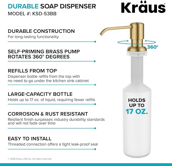 KRAUS Boden Kitchen Soap and Lotion Dispenser in Brushed Brass, KSD-53BB