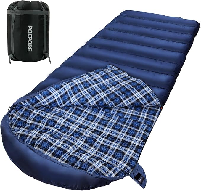 POEPORE 0 Degree Sleeping Bag 100% Cotton Flannel XXL Cold Weather Winter Oversized Sleeping Bag for Adults Camping Zero D...