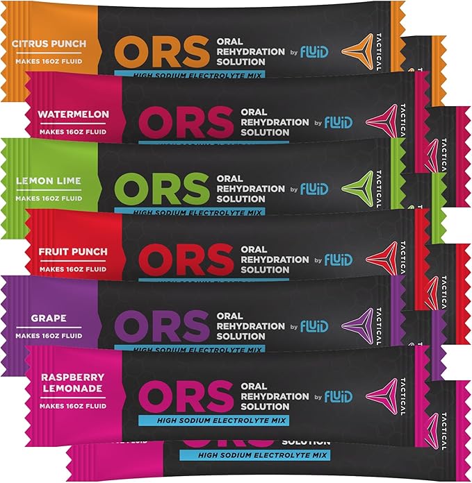 Fluid Tactical - 12 Count ORS Electrolytes | 6 Flavor Variety Pack | Extreme Dehydration Recovery |Travel Ready Drink Mix...