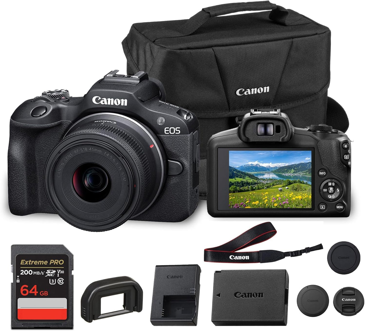 Canon Eos R100 Mirrorless Camera With Rf-S 18-45Mm F/4.5-6.3 Is Stm Lens | 24.1Mp Aps-C Cmos Sensor, Dual Pixel Af, Full Hd Vide