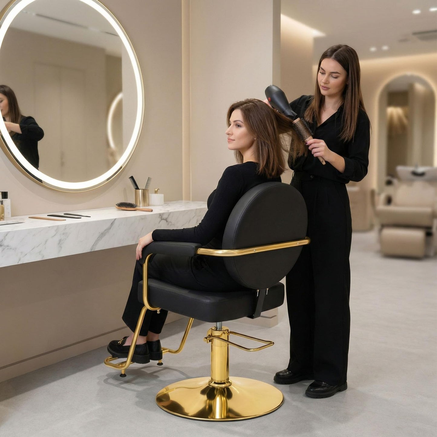 Artist hand Barber Salon Chair for Hair Stylist, Hydraulic Salon Styling Chair 360° Swivel Adjustable Height, Spa Beauty Equipment for Beauty Salon, Home Studio, 330 lbs Capacity, Black and Gold