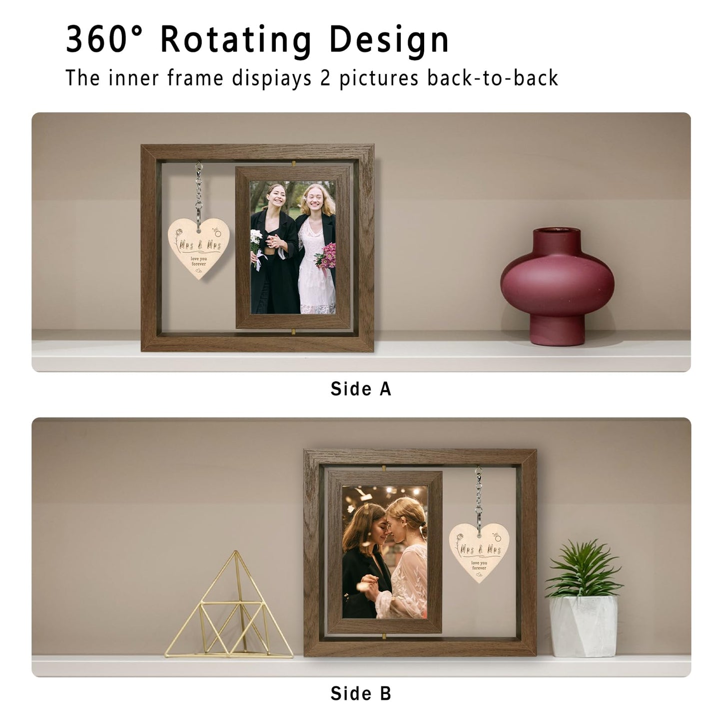 EYITUPC 4x6 Mrs & Mrs Picture Frame Wedding Bridal Shower Gifts, Lesbian Anniversary Engagement Wedding Gifts for Newlywed Couples (Display Two 4x6)