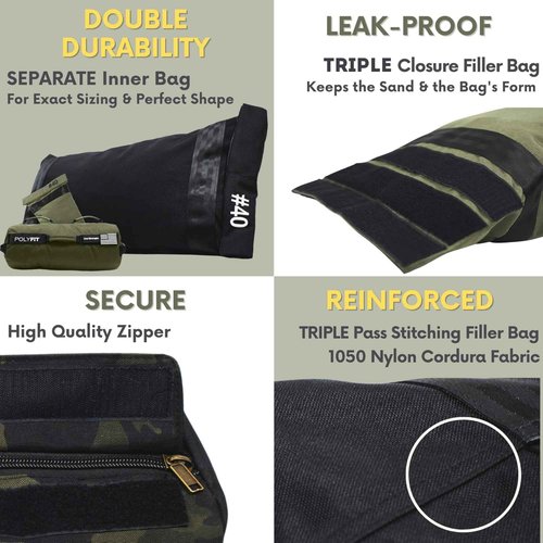 Polyfit Sandbag Pro - Workout Sandbag with Triple Closure Filler Bag and Reinforced Nylon Webbing - Green - 100LB