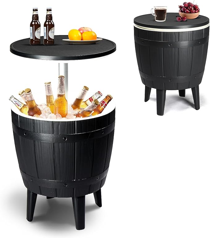 Outdoor 10 Gallon Cooler Bar, Modern Cool Bar Outdoor Patio Furniture,3 in 1 Resin Patio Beer and Wine Ice Bucket Cocktail...