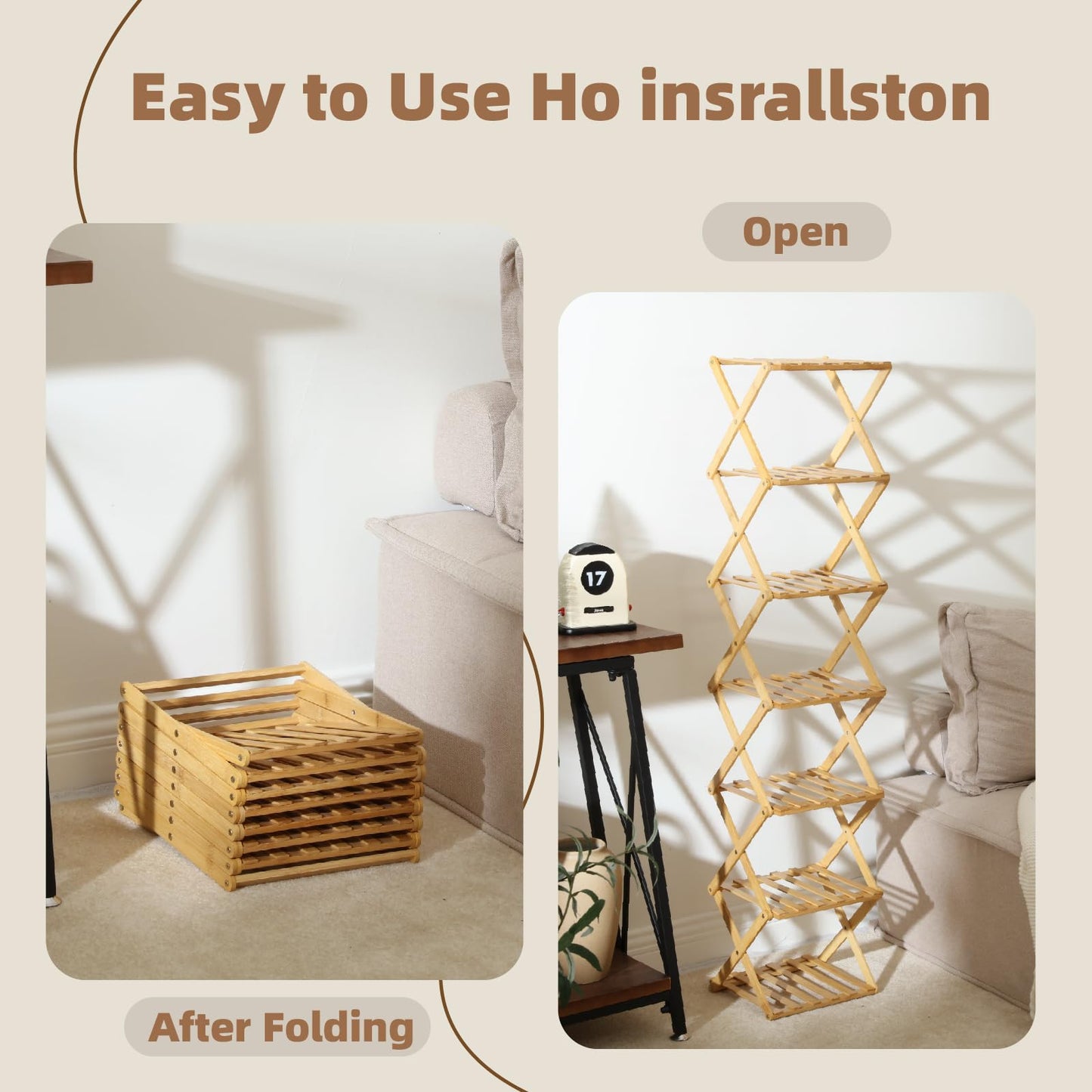 Foldable Shoe Rack - Multi-Tier Bamboo Shoe Rack for Entryway, Living Room, Kitchen, Closet - Space Saving Organizer for Shoes, Books, Cookware - Sturdy & Eco-Friendly Design, Easy Assembly(5 Layers)