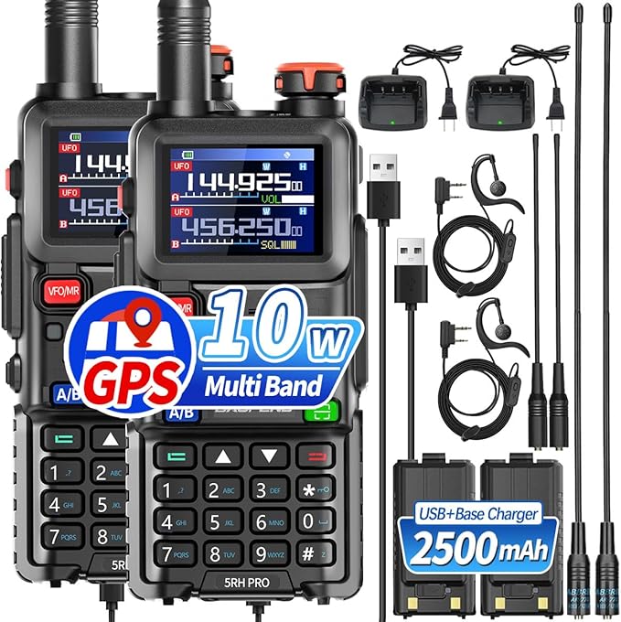 Baofeng Radio Ham Radio 5RH PRO GPS 10W Long Range Handheld Two Way Radio NOAA Weather Receiver 2500mAh Rechargeable 5RM U...
