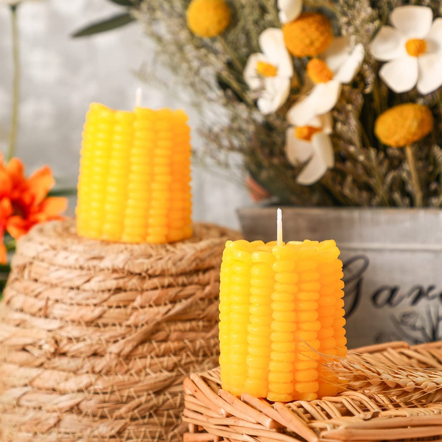 Coume 2 Pieces Corn Candle Decorations Corn Themed Party Decorations for Birthday Party Home Table Office, Bluebell Fragrance