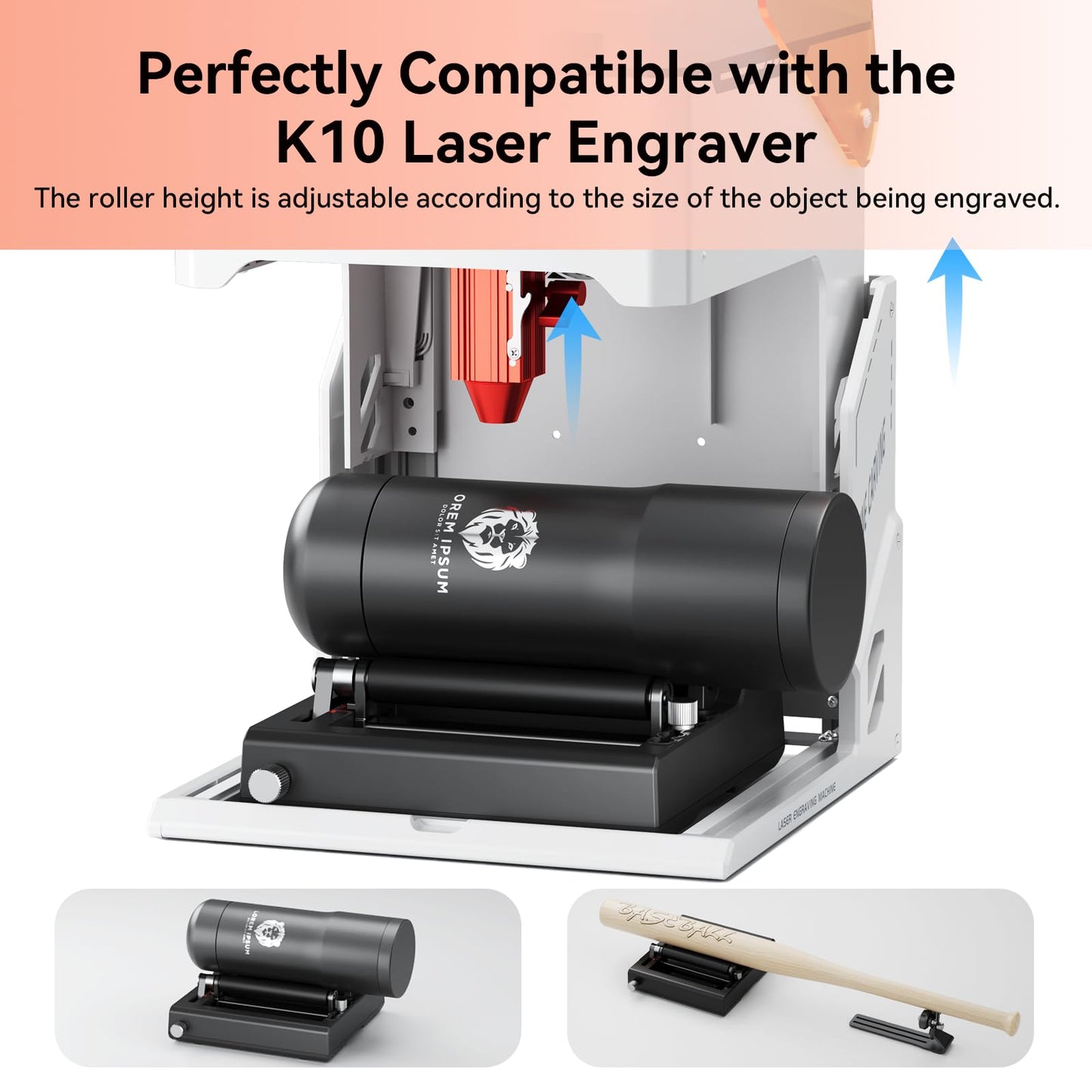 Roatry WAINLUX K10 Laser Rotary Aattachment for Laser Engraver and Cutter Rotary Roller,Engraver Accessory Y-axis Rotary Roller for Engraving Cylindrical Objects, Wine Glass, Tumbler, Pen