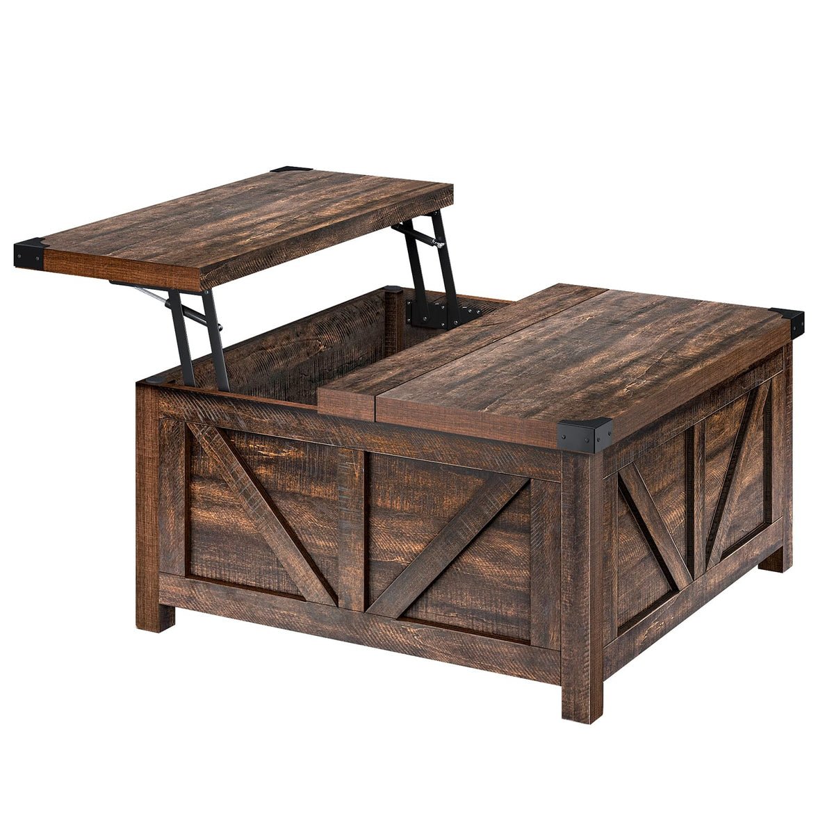 jimeimen Farmhouse Lift Top Coffee Table with Storage, Wood Square Center Table with Charging Station&USB Port, Living Room Table w/Large Hidden Space, for Living Room, Bedroom, Home Office, Brown