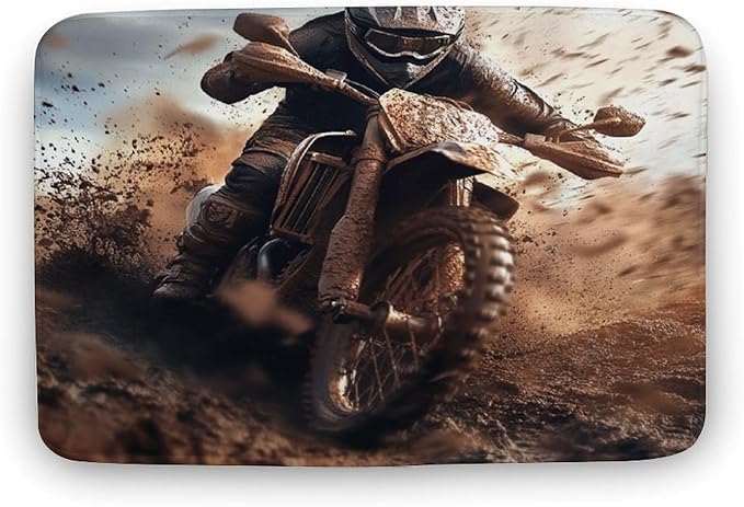 DIPQIMI Dirt Bike Racer Bathroom Rug, Extreme Outdoor Sport Bath Mat with Non Slip Backing, Soft Microfiber Floor Mat for ...