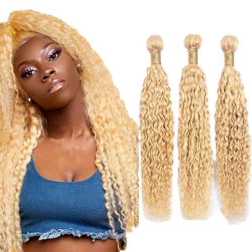 Fabimiya 20 22 24 Inch Bundles Human Hair Blonde 613# Jerry Curly Human Hair Bundles Unprocessed Soft Sewn In Hair with Double Weft for Black Women
