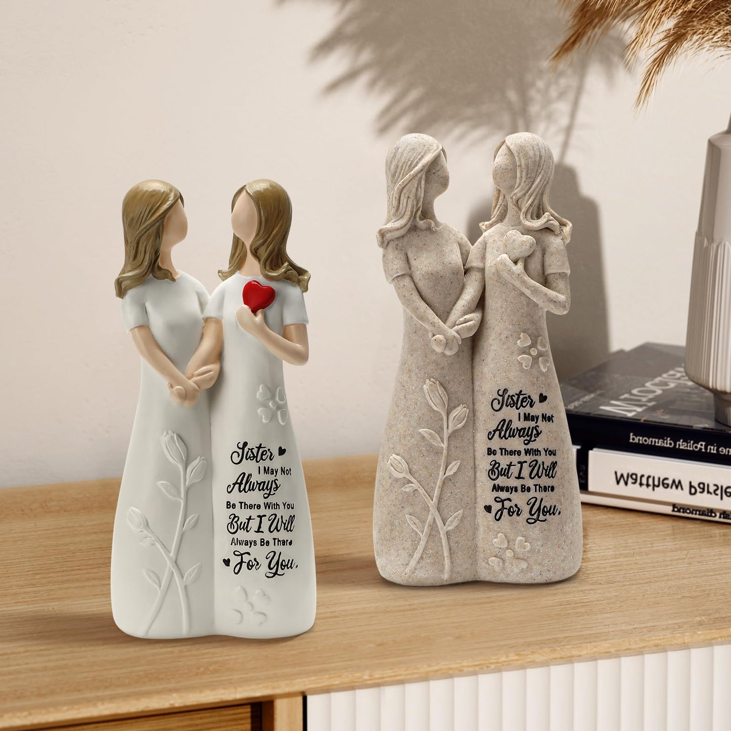 YAHIKI Sister Gift for Women Resin Sister Figurines for Women Bestie Friendship Christmas & Birthday Gift (White)
