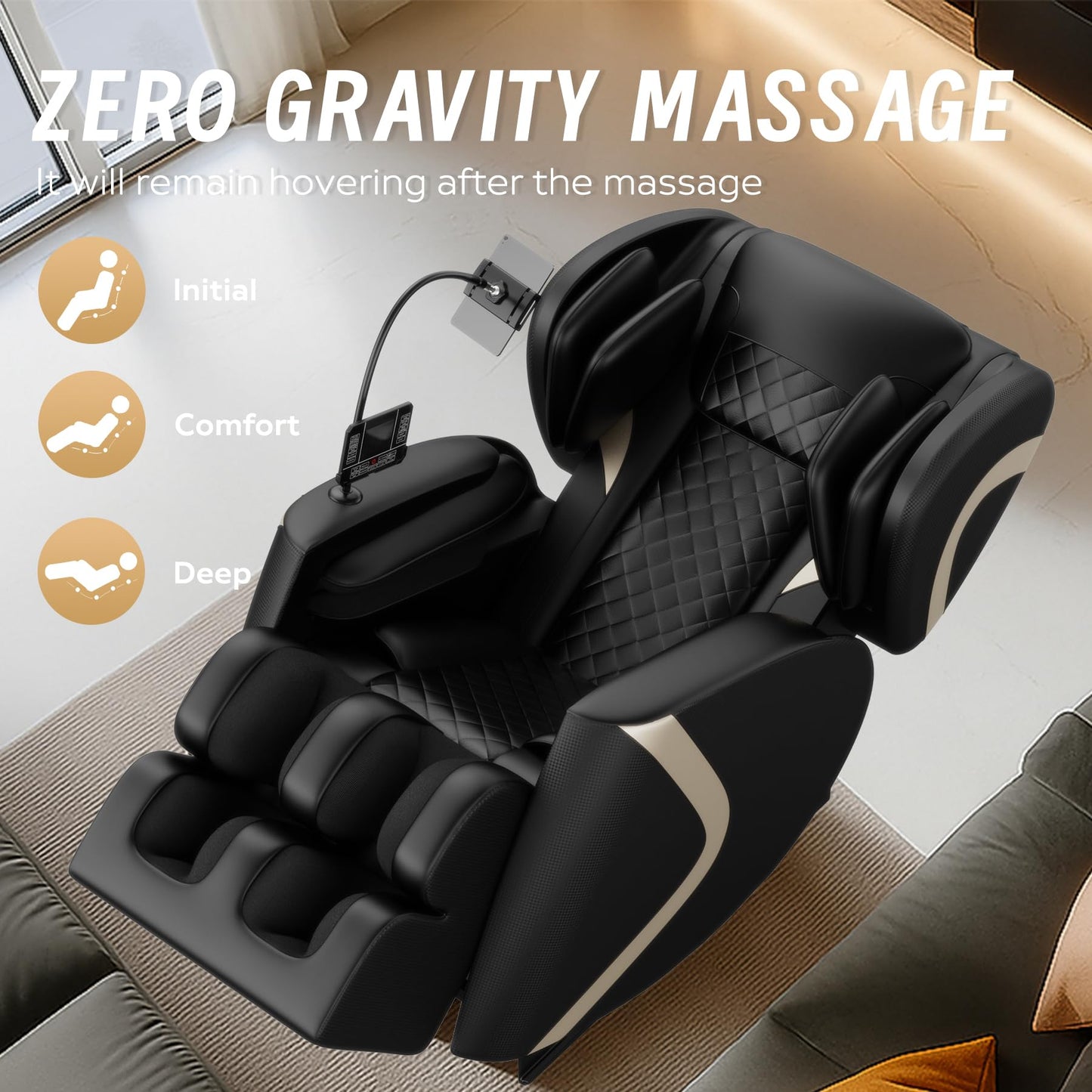 Full Body Massage Chair Recliner with Zero Gravity, Air Pressure Compression System, Heated Waist and Legs, Adjustable Footrest, Automatic Modes, Easy Setup Relaxation Seating for Home Office, Black
