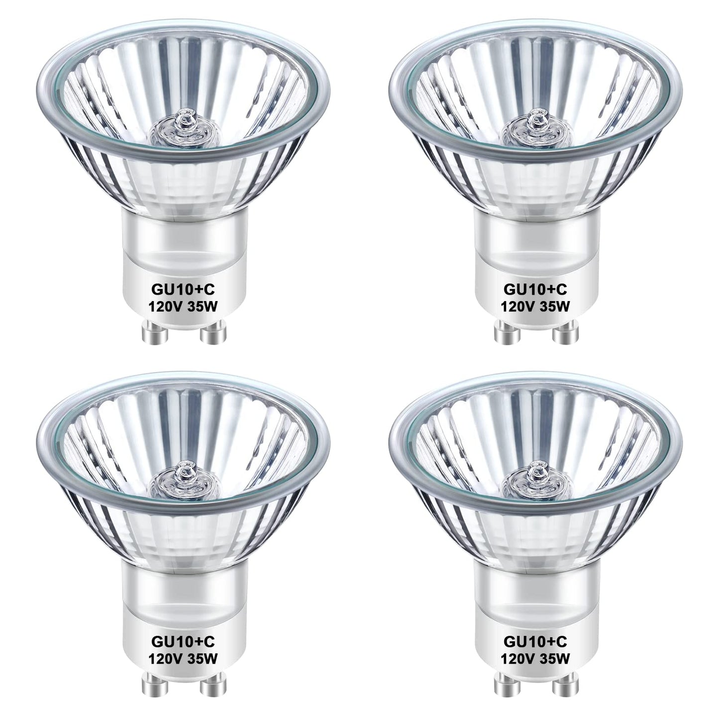 GU10 Halogen 35W Bulbs, Dimmable MR16 GU10+C 120V 35W for Track, Recessed, Candle Warmer, Range Hood Light Bulbs, 2700K Warm White, Pack of 4