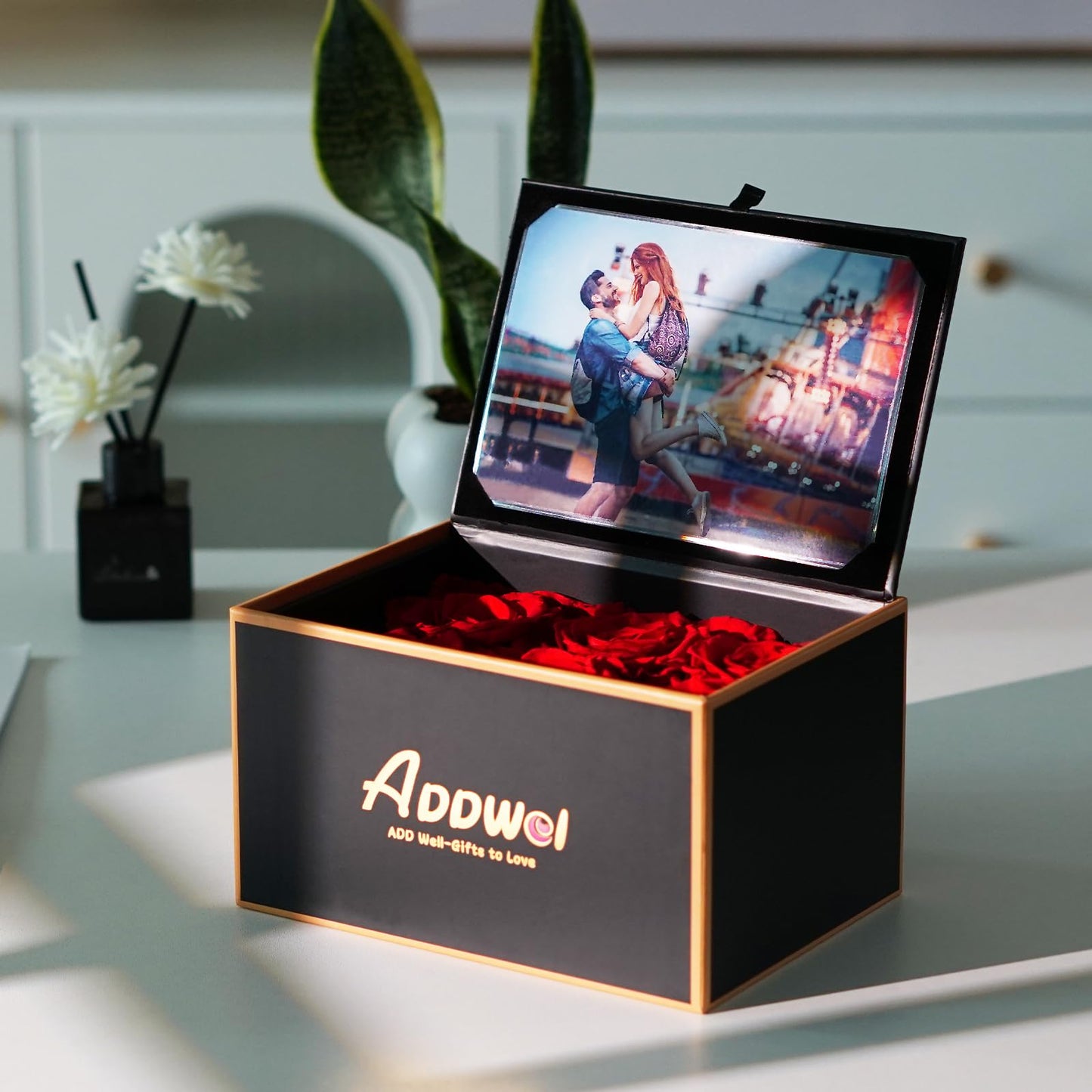 ADDWel Preserved Rose in A Box with 4x6 Picture Frame, Real Eternal Roses, Immortal Roses Gift for Women, Wife, Girlfriend, Mom, or Grandma