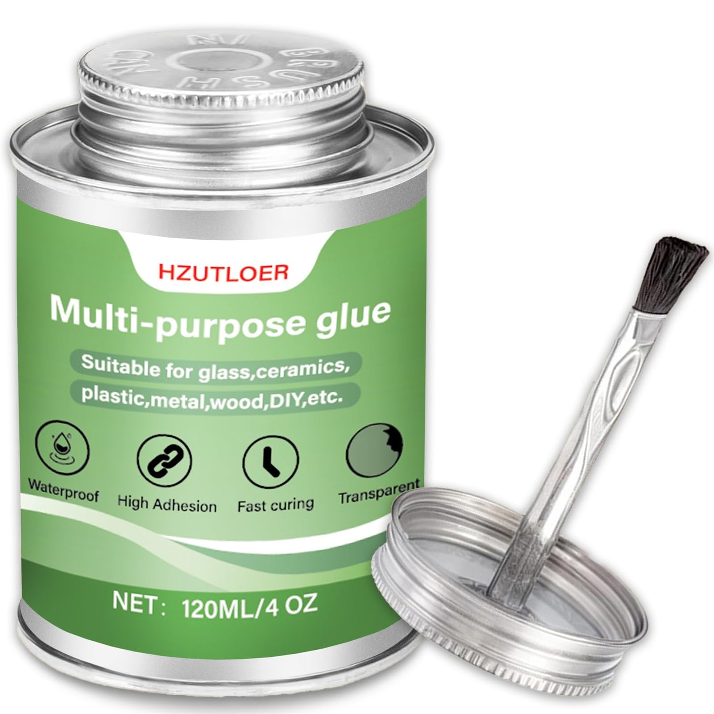 Hzutloer Multi-Purpose Super Glue | 4 oz High Strength Clear Adhesive with Brush | for Wood, Ceramics, Leather, Plastic | DIY Crafts & Metal Repair